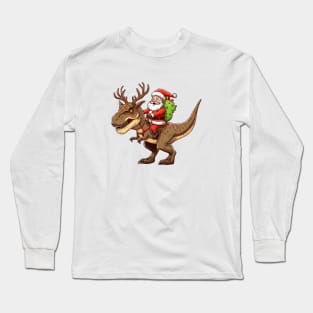 Santa Riding Dinosaur T-Rex Long Sleeve T-Shirt